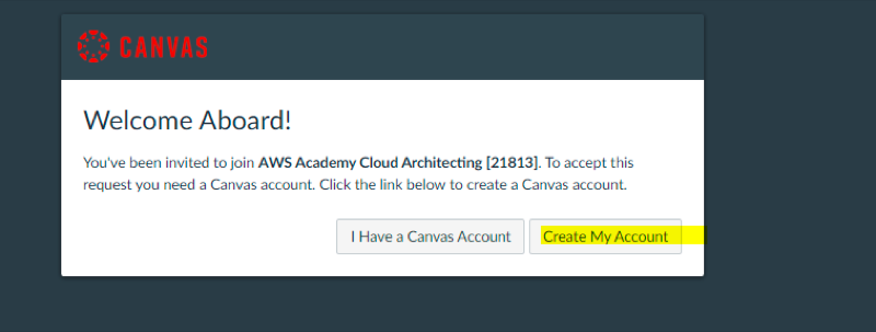 Formulario de login de Canvas Instructure para AWS Academy
