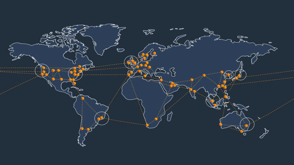 Mapa conceptual de regiones conectadas en la infraestructura global