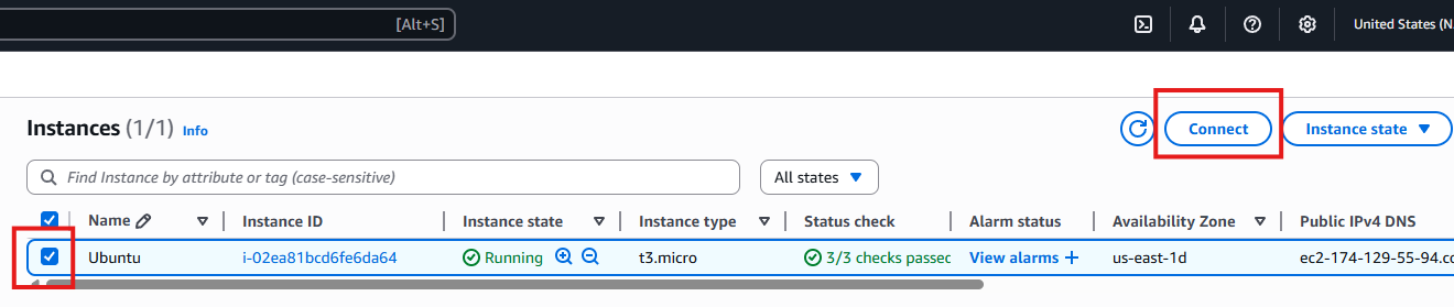 Instancia EC2 en ejecución / consola