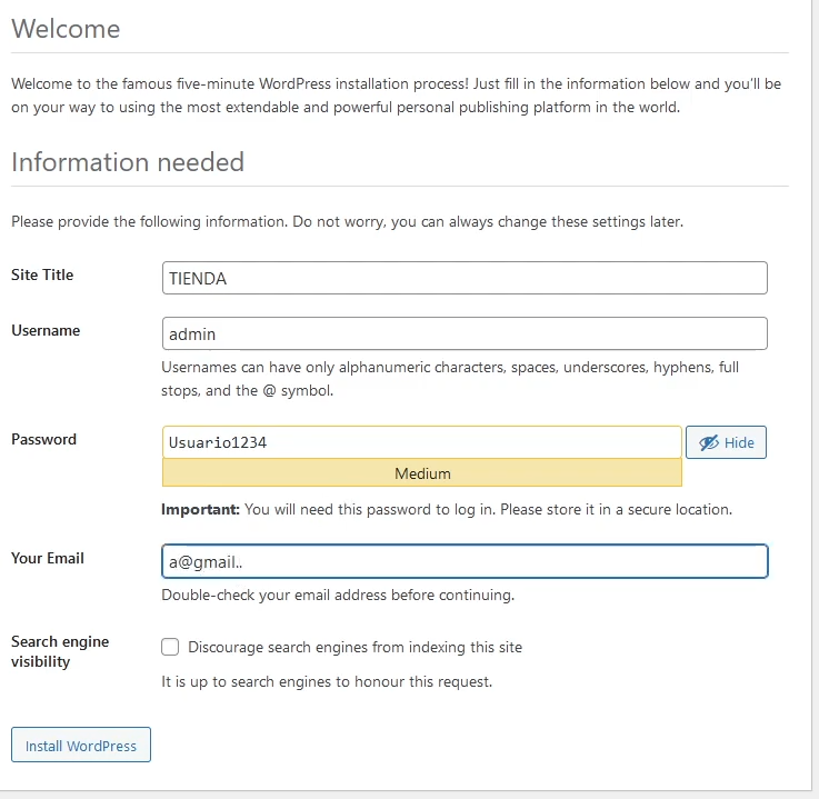 Pasos de práctica WordPress con RDS