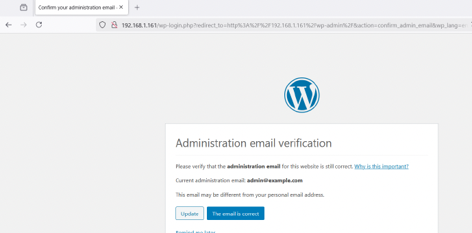 Panel de administración de WordPress tras la configuración final