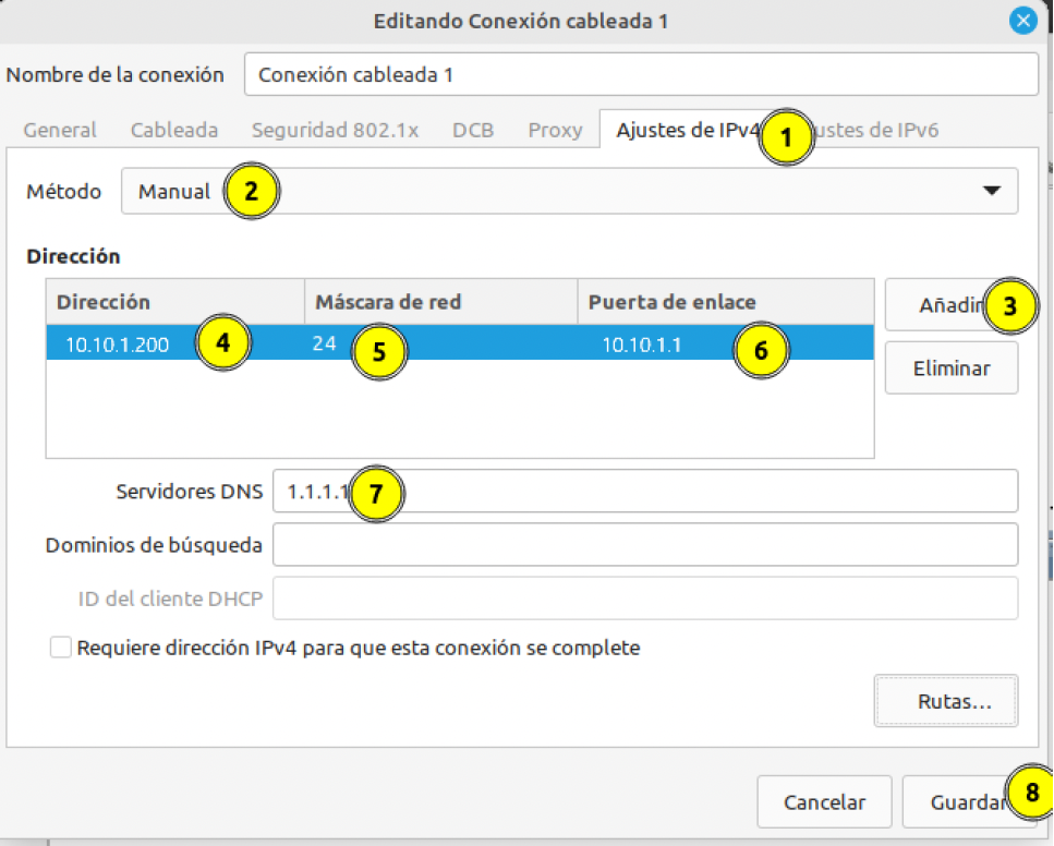 Configuración de red estática en Ubuntu Desktop