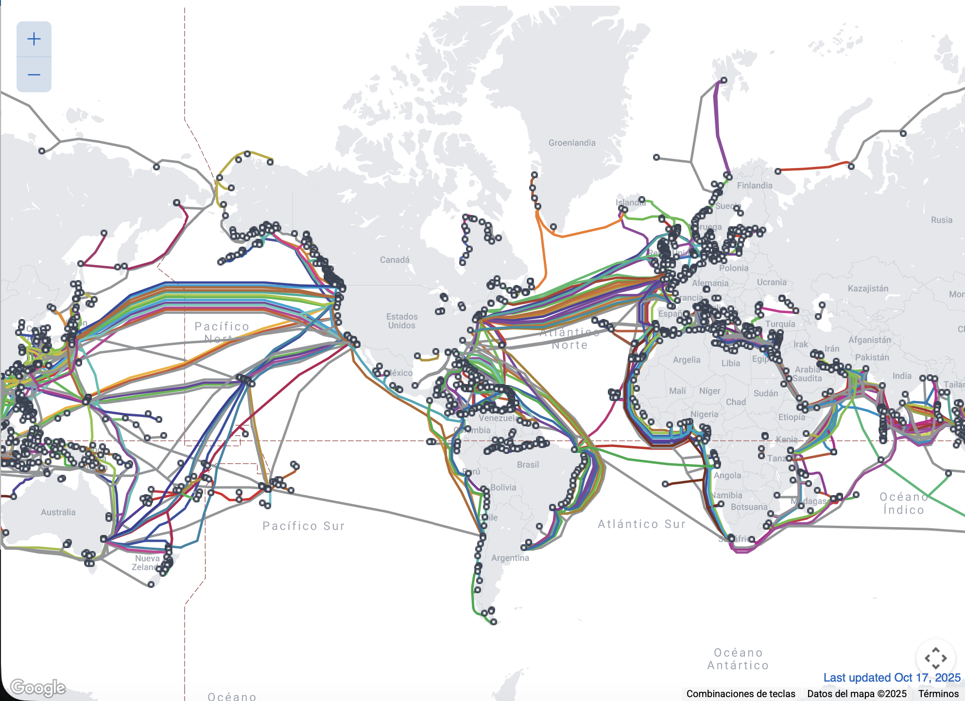 Red mundial de fibra submarina
